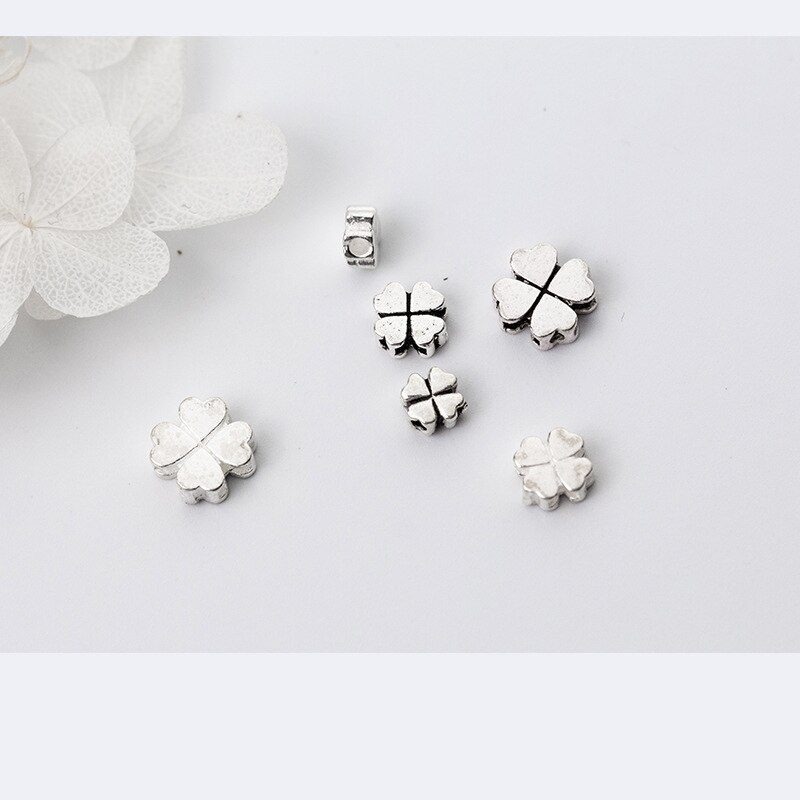 925 prata esterlina bonito trevo espaçador grânulos 5mm 6mm 8mm decoração artesanato prata charme contas diy jóias fazendo pulseiras