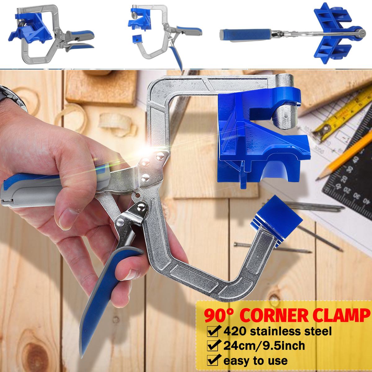 Auto-adjustable Rugged 90 Degree T Joints Joinery Angular Clamp Right Angle Woodworking Picture Frame Corner Clip Hand Tools