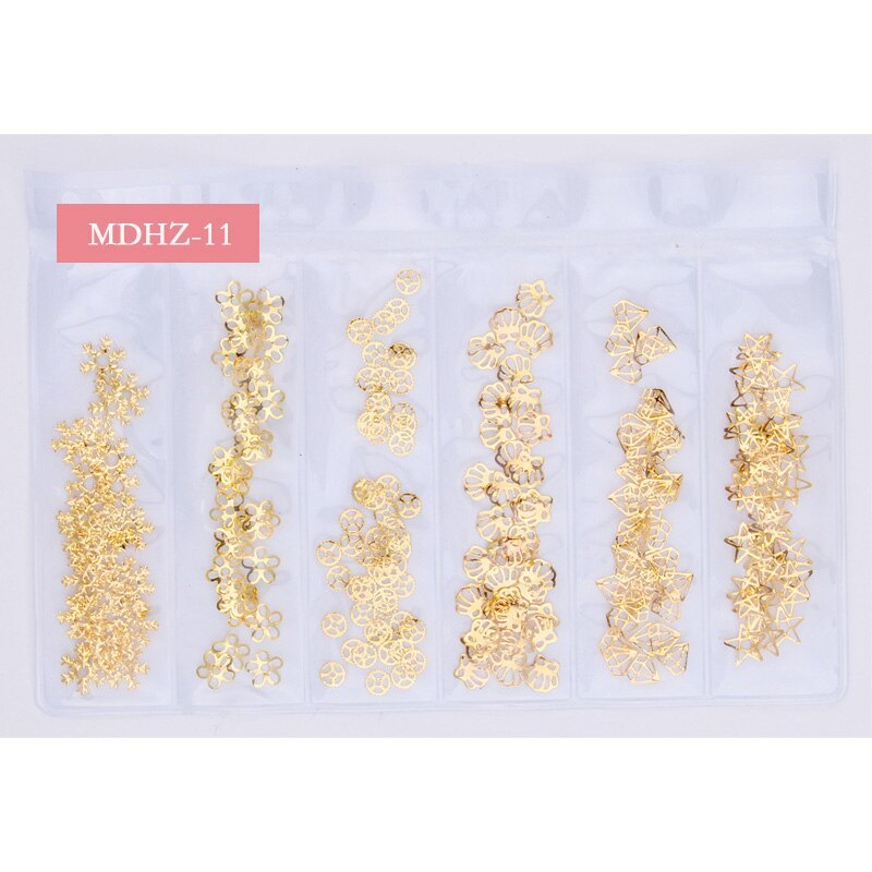 CHNRMJL 6 Entwürfe/Pack Ultra-dünne Hohl Legierung Nagel Niet Dekorationen Schmuck DIY UV Gel NäGel Kunst Polnischen zubehör Manikübetreffend