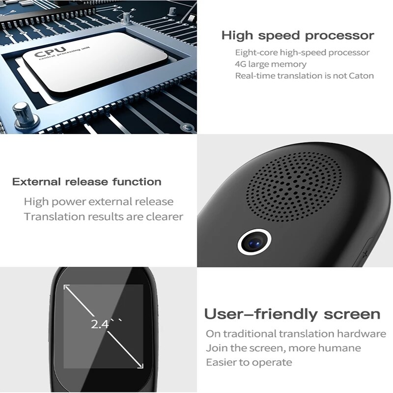 Traducteur intelligent de photos vocales instantanées, écran tactile de 2.4 pouces, Wifi, prise en charge hors ligne, traduction multilingue Portable