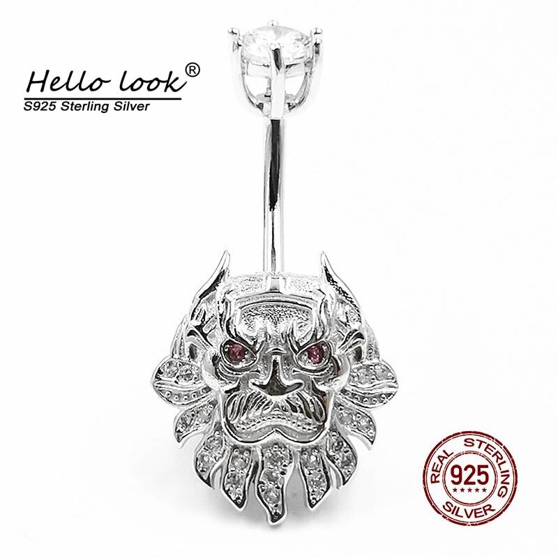 HelloLook Löwe Nabel durchbohren Ring 925 Sterling Silber Bauch Buttton Ring für Frauen 925 Silber Bauch durchbohren Körper Schmuck