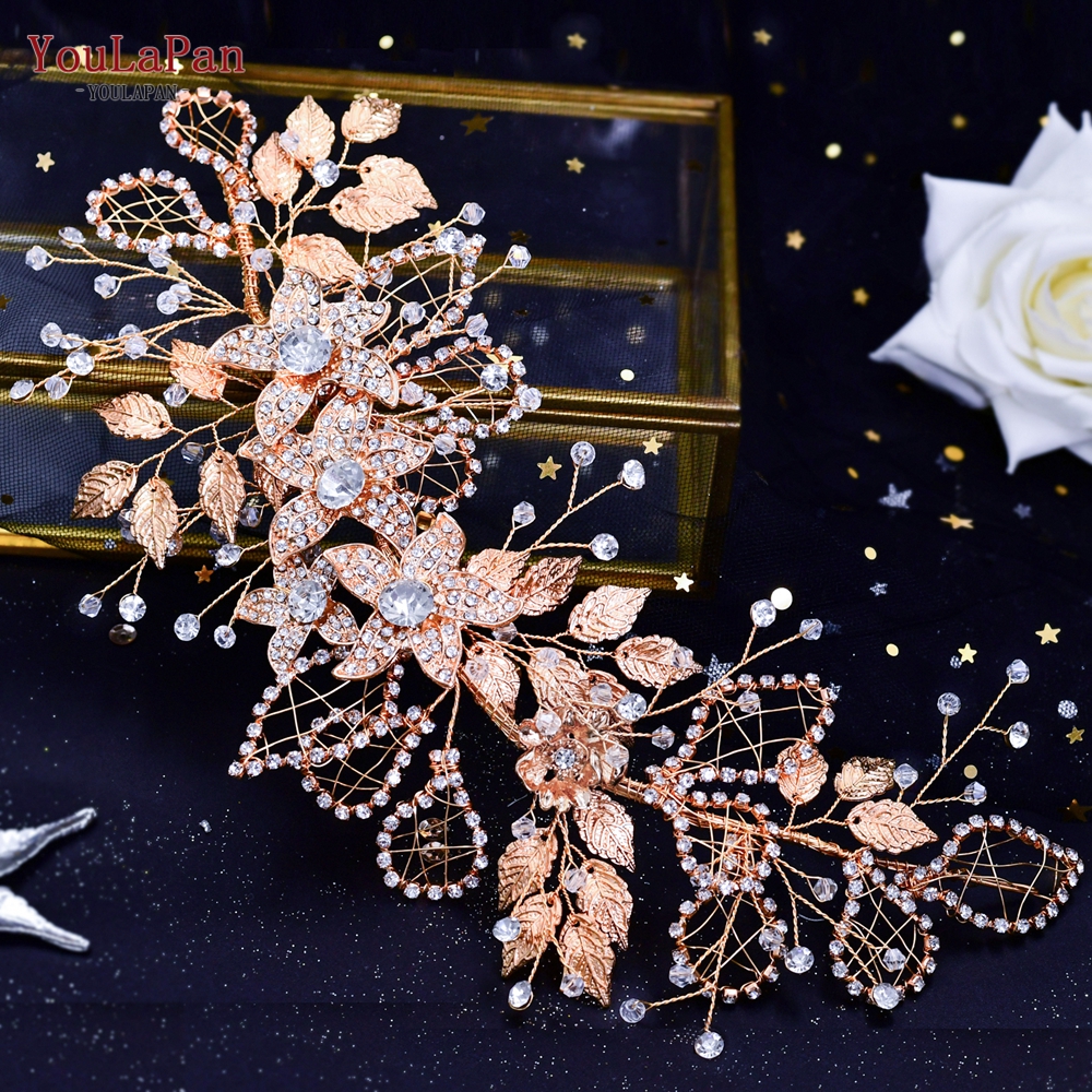 Topqueen  hp282 silverbröllop headpiece bröllop hårband kristall huvudstycken för brud flätade pannband brud tiara och krona: Gyllene
