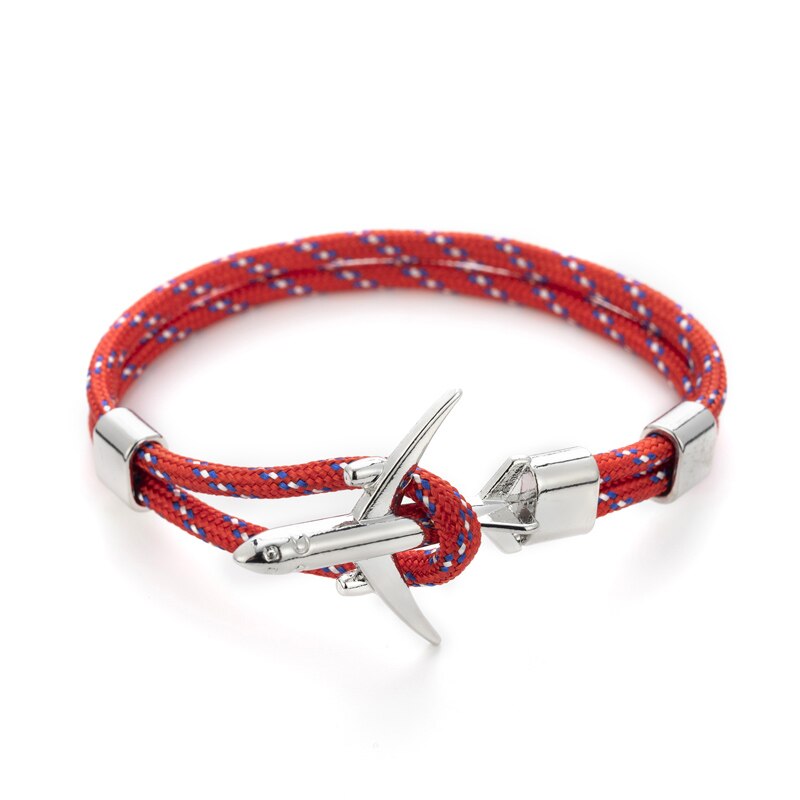 20 farben Silber Anker Armbänder Männer Frauen Charme Seil Kette Paar Armband Metall Flugzeug Leder Haken Homme Schmuck: FS-13