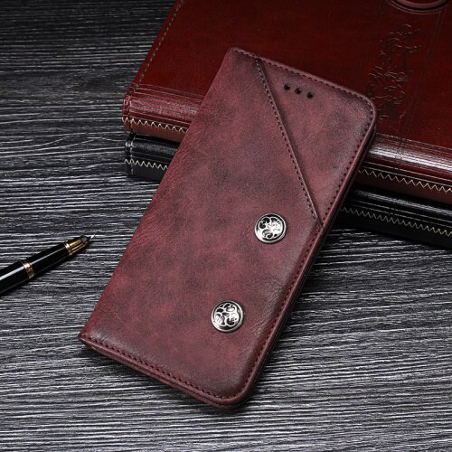 For Oukitel K7 Pro Case Luxury Retro Rivet Wallet Flip Leather Phone Case For Oukitel K7 Power Cover Coque Accessories: For Oukitel K7 / Wine Red