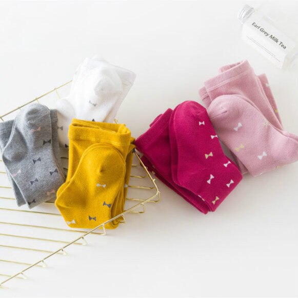 Barn baby piger bomuld strikke tights småbørn børn strømpebukser sløjfe-knude printet bløde varme børn prinsesse leggings strømpebukser