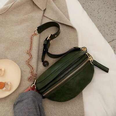 Vintage ensfarvet taljepakke til kvinder designer mærke pu læder fanny pack messenger bag afslappet kvinder talje bælte taske: Grøn