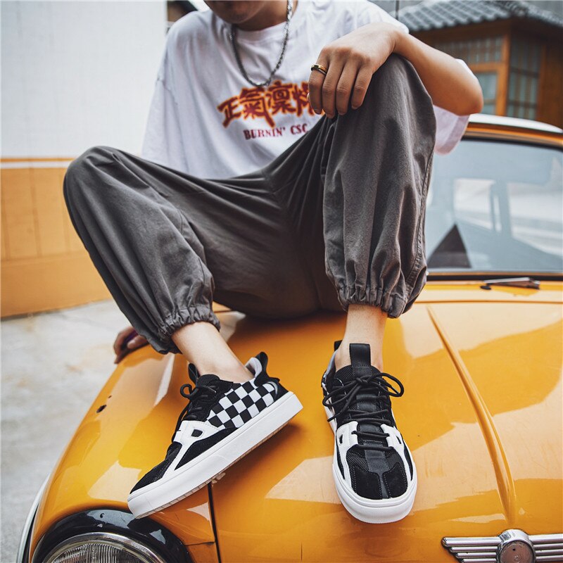 Heren schaakbord canvas schoenen, heren zwart-witte skateboardschoenen, heren casual schoenen, maat 39-44