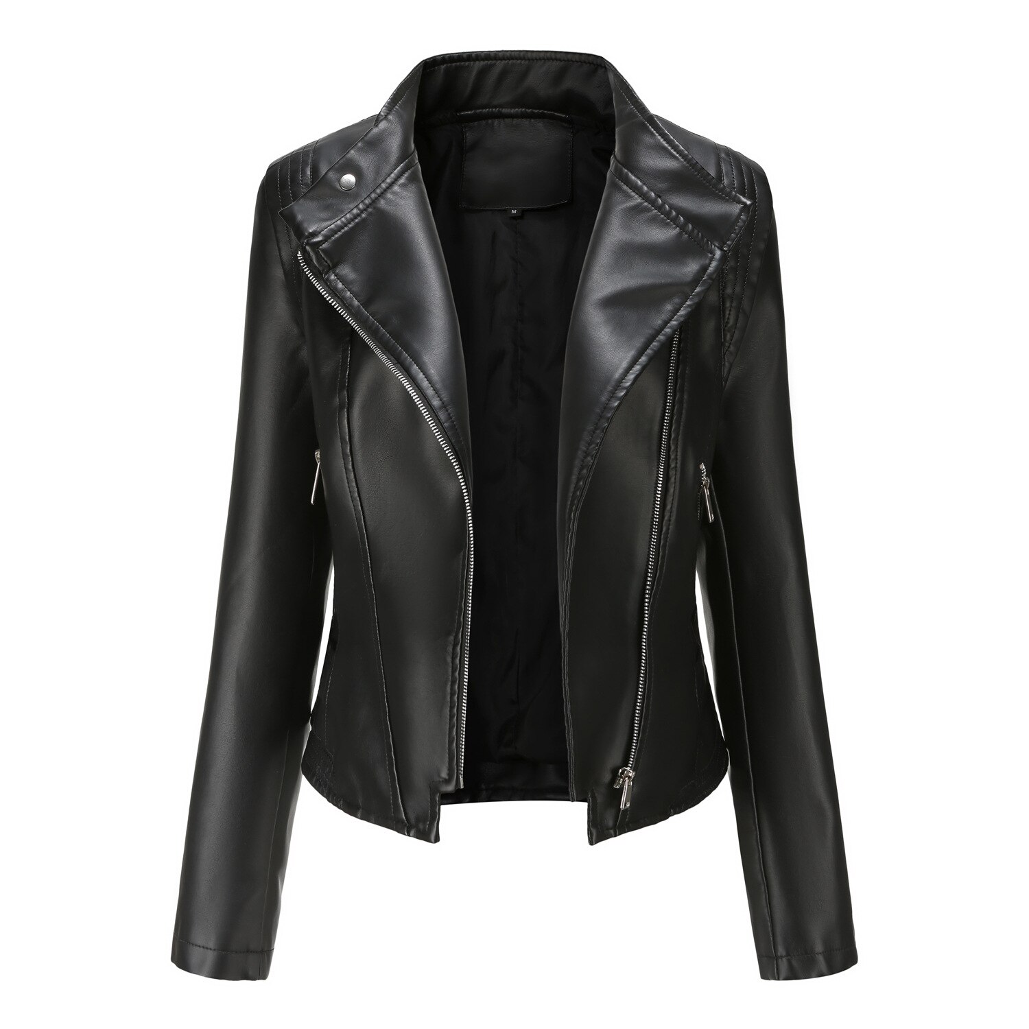 British Style Pu Lapel Women's Slim Leather Clothes Spring And Autumn Thin Long Sleeve Big Size Coat Short Jacket: G013-1 / M