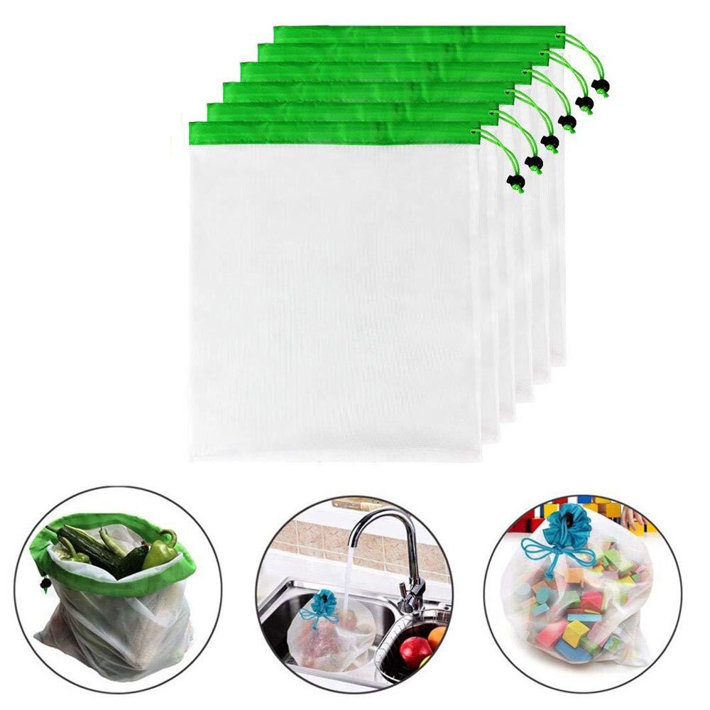 12 stuks herbruikbare netzakken voor boodschappen, fruit, groenten, speelgoed, diversen, organizertas, thuis, keuken, trekkoordtas