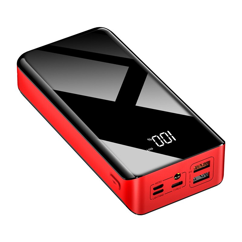 Portable 30000mAh Power Bank Battery Charger for iPhone 11 Samsung S20 Fast Charging Cell Phone External Battery Power Station: Red