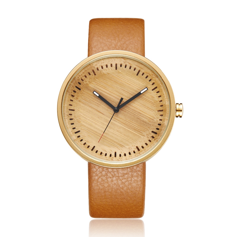 Dam män bambu trä klocka herr dam trä armbandsur läder retro par klocka klocka reloj de madera relogio masculino