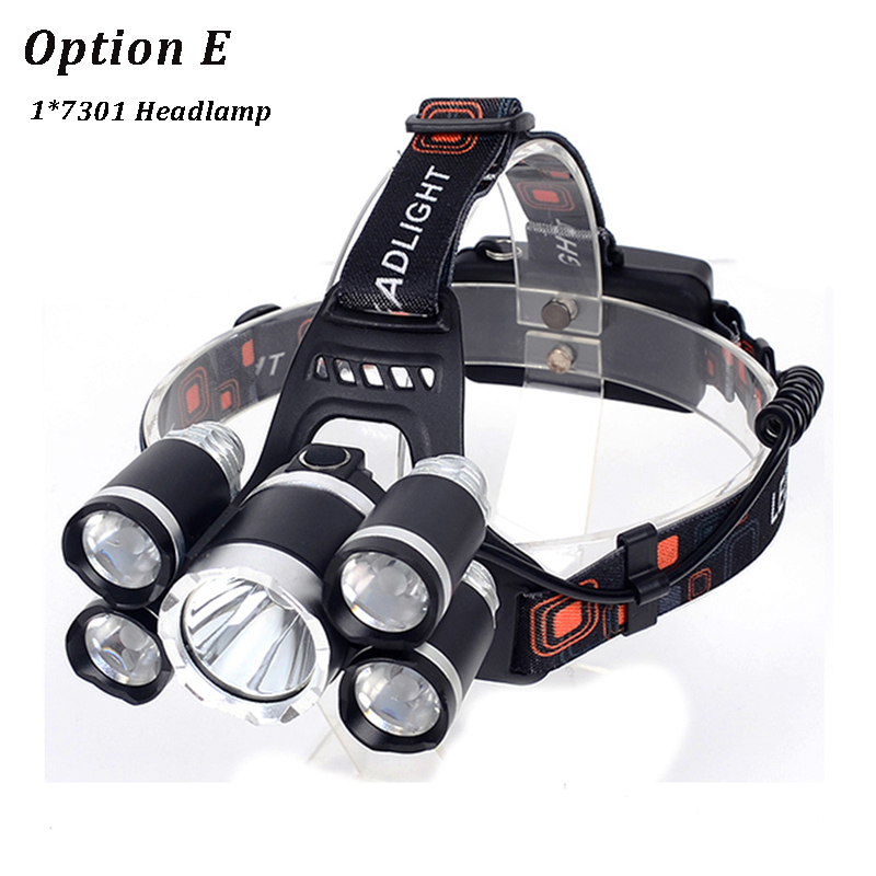6000 Lumen Koplamp 5 * Led T6 Koplamp 4 Mode Koplamp Oplaadbare Head Lamp Zaklamp + 2*18650 Batterij + Ac/Dc Lader: option E