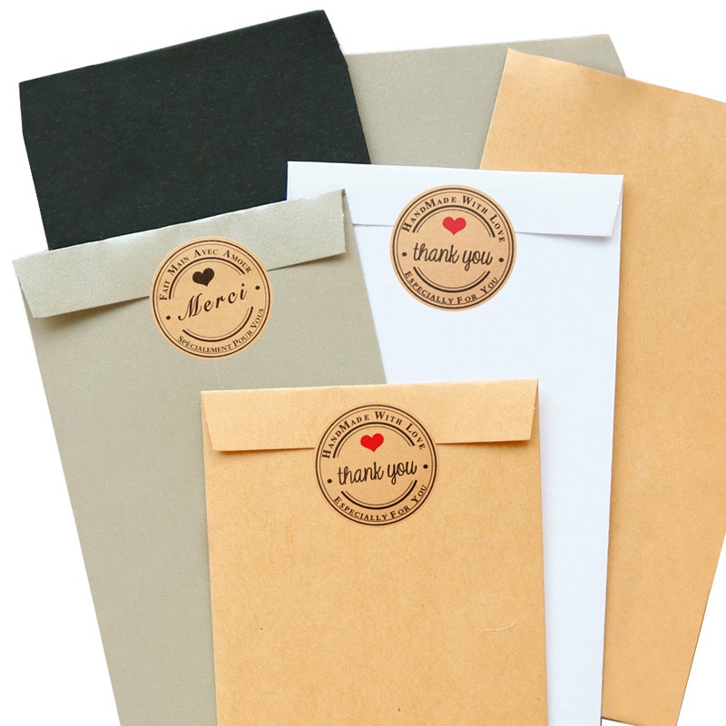 12 Stuks Vintage Blanco Kraftpapier Envelop Diy Craft Uitnodiging Envelop Met Merci Stickers Klassieke Wit Zwart Envelop