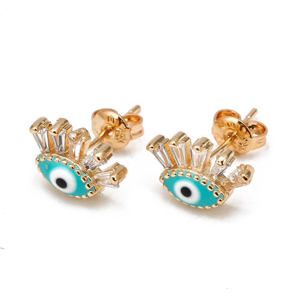 Oeil chanceux Micro pavé rond Zircon boucles d'oreilles cuivre turc mauvais œil Piercing boucles d'oreilles pour femmes filles hommes bijoux BE1058: orange