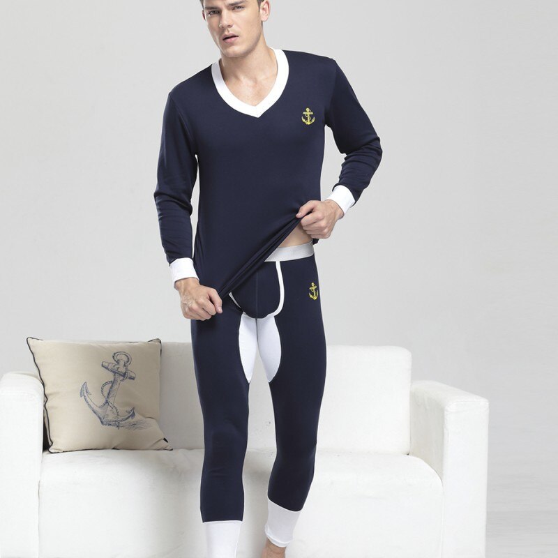 Bomull långkalsonger termounderkläder leggings heren vinter undergoed blusa termica masculina segunda pele termica homem moto: Mörkblå / M