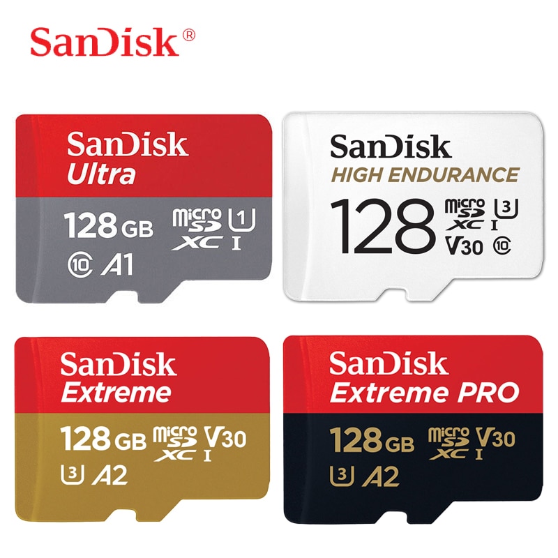 Sandisk micro sd-kort 16gb 32gb a1 microsdhc-hukommelseskort 64gb 128gb 256gb c10 microsdxc extreme pro  v30 u3 a2 4k uhd tf-kort