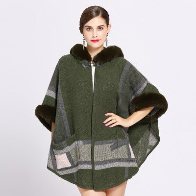 Mingjiebihuo efterår og vinter kvinders solid sjal varm tyk stor størrelse behagelig blød løs poncho: Grøn