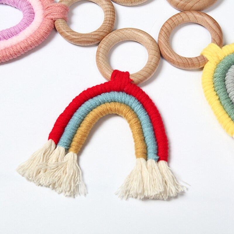 Nordic Kids Room Rainbow Hand-Woven Rainbow Ornaments Macrame Hanging Rainbow Wall Hanging Decor for Baby Nursey Dorm Room