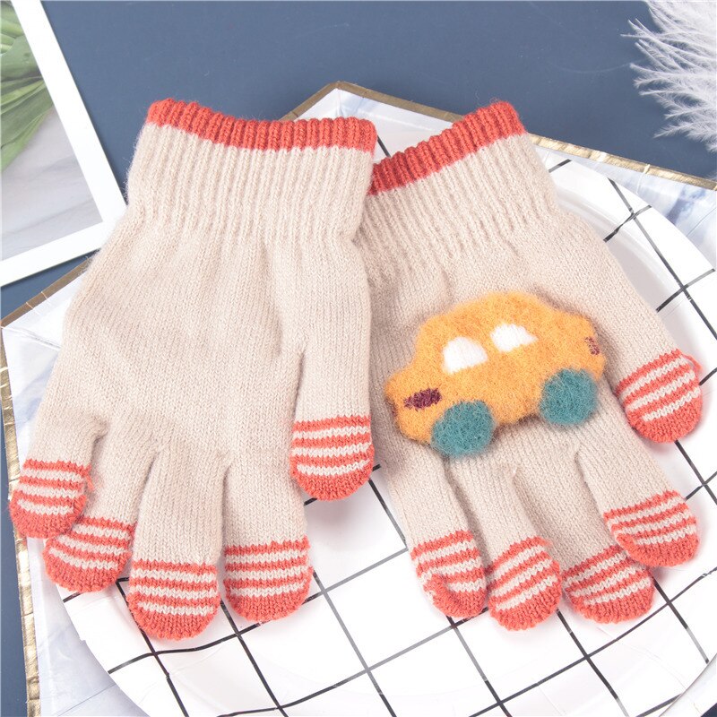 Baby Meisjes Handschoenen Volledige Vinger Voor Kinderen Cartoon Auto Wanten Warmer Kids Herfst Winter Handschoen School Jongen Wollen Gebreide Mitten