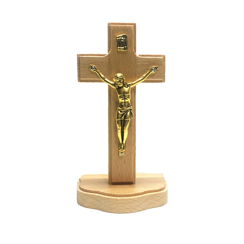 Cross Ornament Christus Katholieke Cross Beeldje Met Houten Basis Ambachten Voor Thuis Auto Kerk Desktop Decoratie Heilige Religieuze: 4