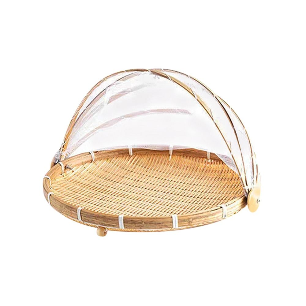 Bamboo Woven Basket Anti-Mosquito Net Fruit Vegetable Laundry Baskets Dustpan Tent Basket Tray Outdoor Picnic Mesh Net Cover: green