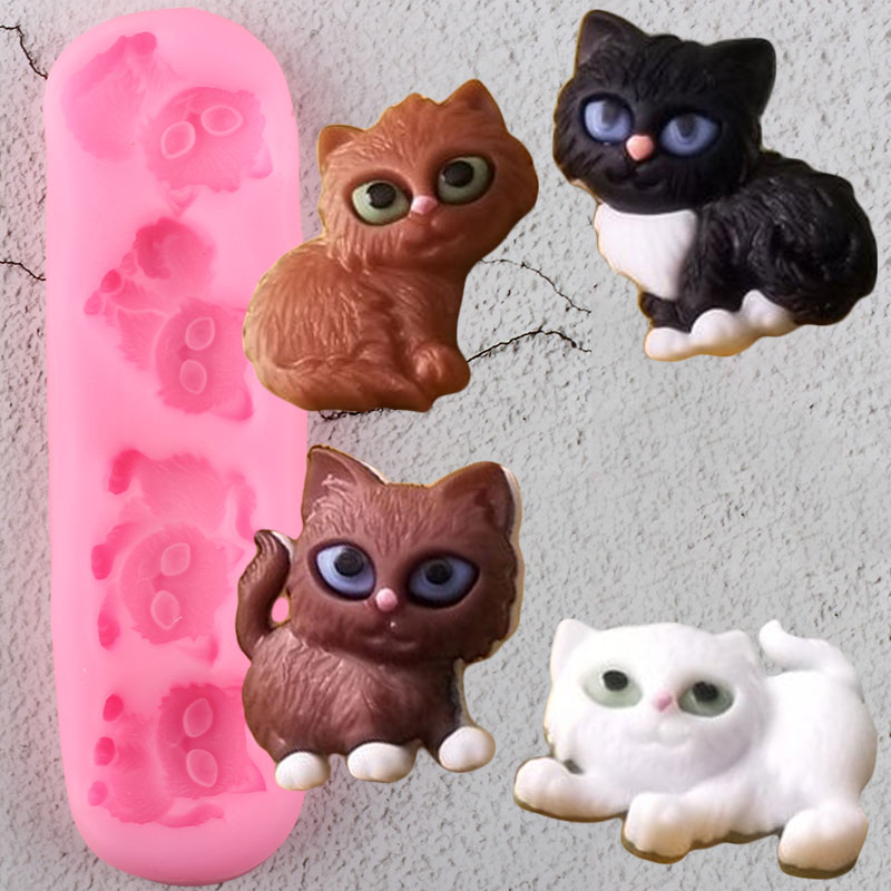 3d søde katte silikone skimmel chokolade slik harpiks ler sæbe forme diy baby fødselsdag cupcake topper fondant kage dekorationsværktøjer