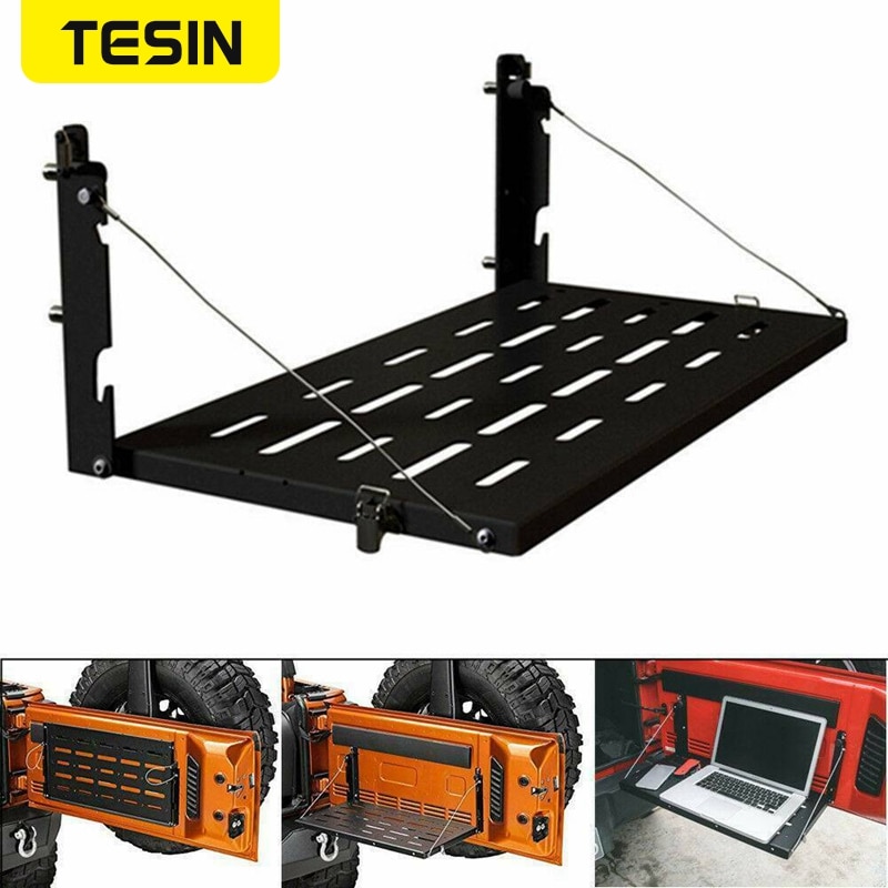 Tailgate Table For Jeep Wrangler 2007 JK Black Aluminum Alloy Foldable Multifunction Shelf Tail Gate Table Luggage Holder