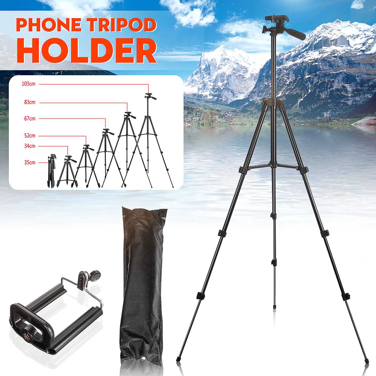 INSMA Extendable 36-100cm Universal Adjustable Tripod Stand Mount Holder Clip Camera Phone Holder Bracket For Cell Phone Camera