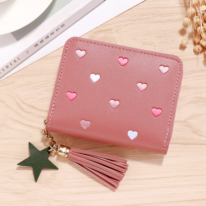 Women Small Wallet Ladies Mini Tassel Wallet Cute Girl Short Zipper Lovely Pu Leather Coin Purse Female Hand Wallet Cartera: Brown