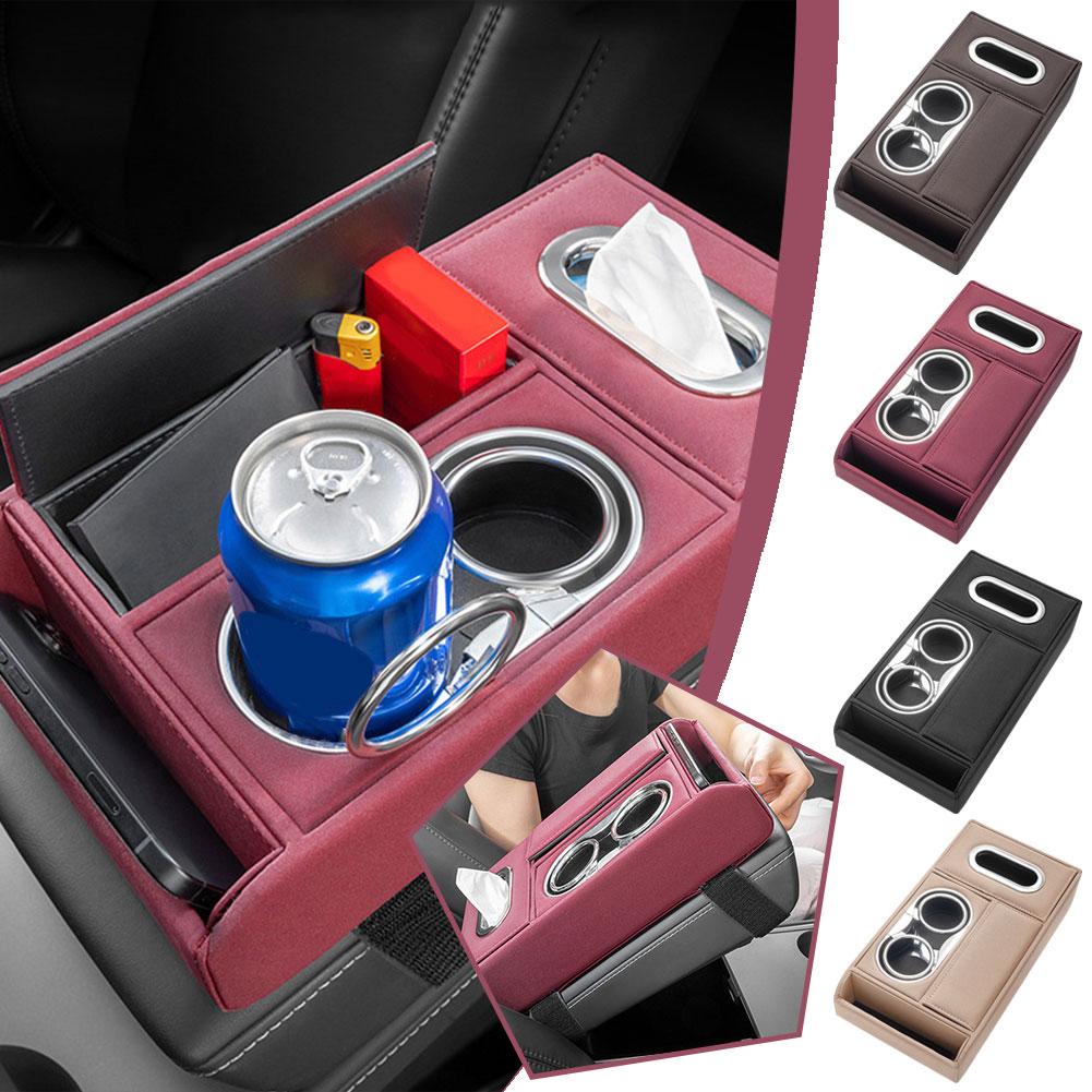 Cojín para reposabrazos de coche con portavasos, caja de pañuelos, almacenamiento, caja de elevación, cubierta de consola, reposabrazos de altura con almohadillas centrales