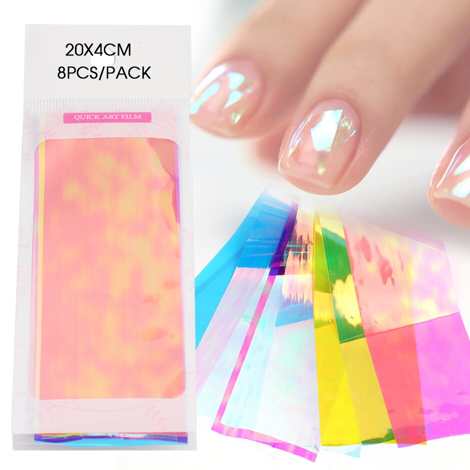 Aurora Nail Foils Shattered Glass Nail Art Marble Holographic Cellophane Paper Nail Sticker Summer Manicure Clear GL1900: 1900-A pack