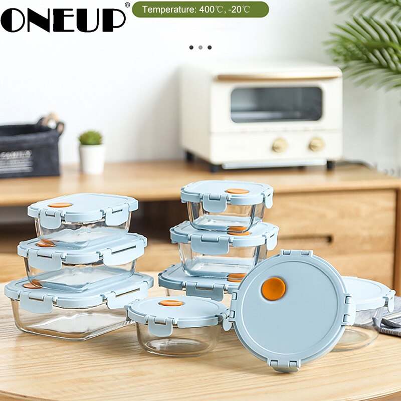 ONEUP Glass Insulated Lunch Box With Compartments Leakproof Bento Box Microwave Oven Box Kitchen Meal Storage Box