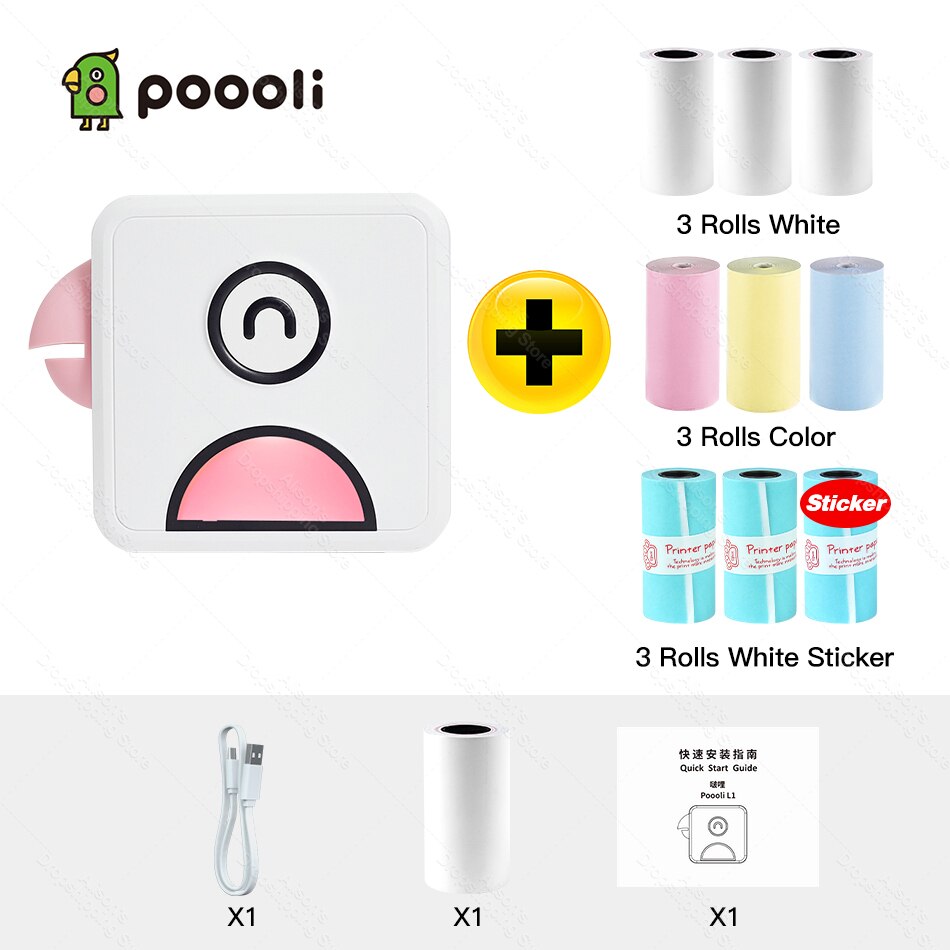Photo Printer Pocket Thermal Label Printer Portable Bluetooth Wireless Receipt Label Sticker Printer Paper Poooli L1: Pink Add 9 Rolls