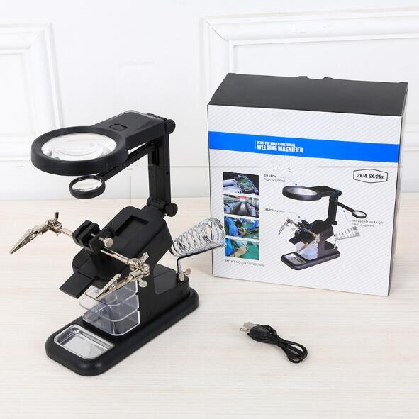 Multi-functional 3X/4.5X Welding LED Magnifier Alligator Clip Holder Clamp Helping Hand Soldering Repair Mgnifying Tool