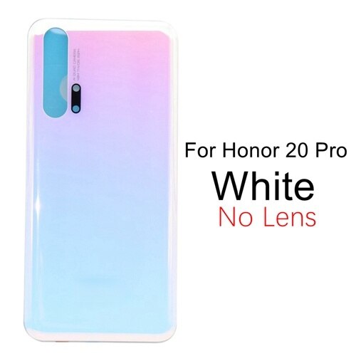Back Glass Cover Voor Huawei Honor 20 Batterij Cover Achterdeur Behuizing Case Window Back Panel Voor Honor 20 Pro batterij Cover: 20Pro-White No Lens