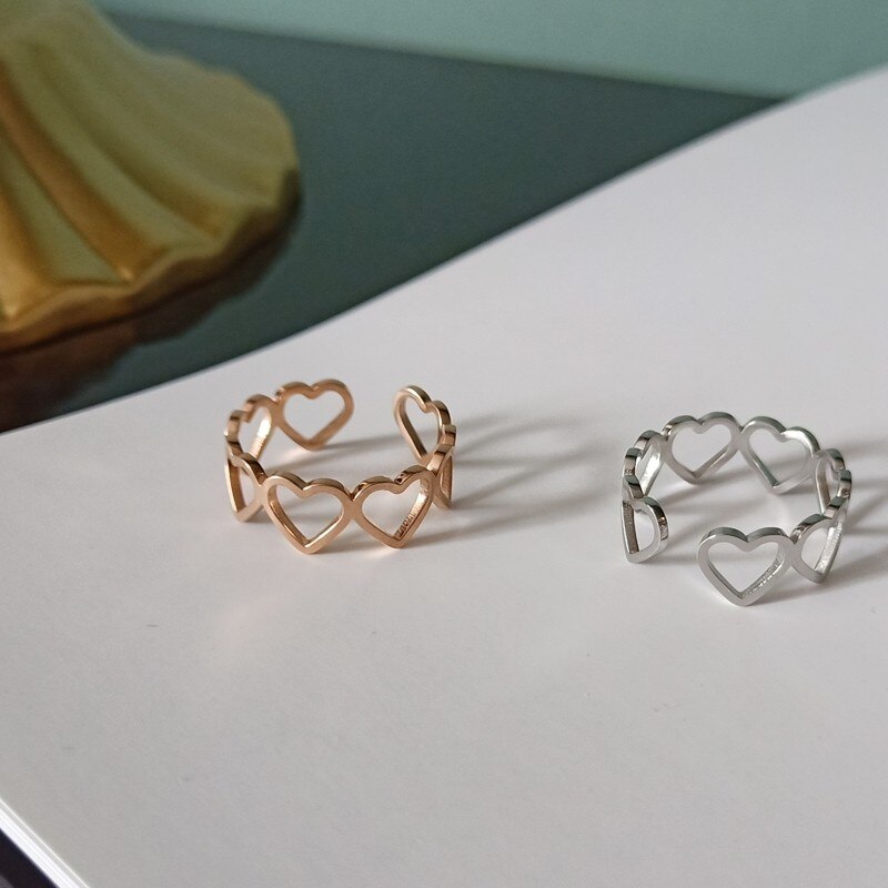 Cor de ouro ajustável oco-para fora coração forma anel aberto design bonito moda amor jóias para wome menina presentes quente: yin