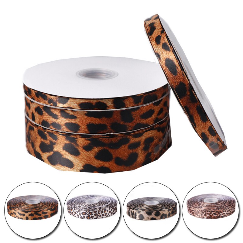 10Yards 10/15/25/40mm Leopard Print Printed Polyester Ribbons Transfer Printed Grosgrain Clothing DIY Handmade Materials