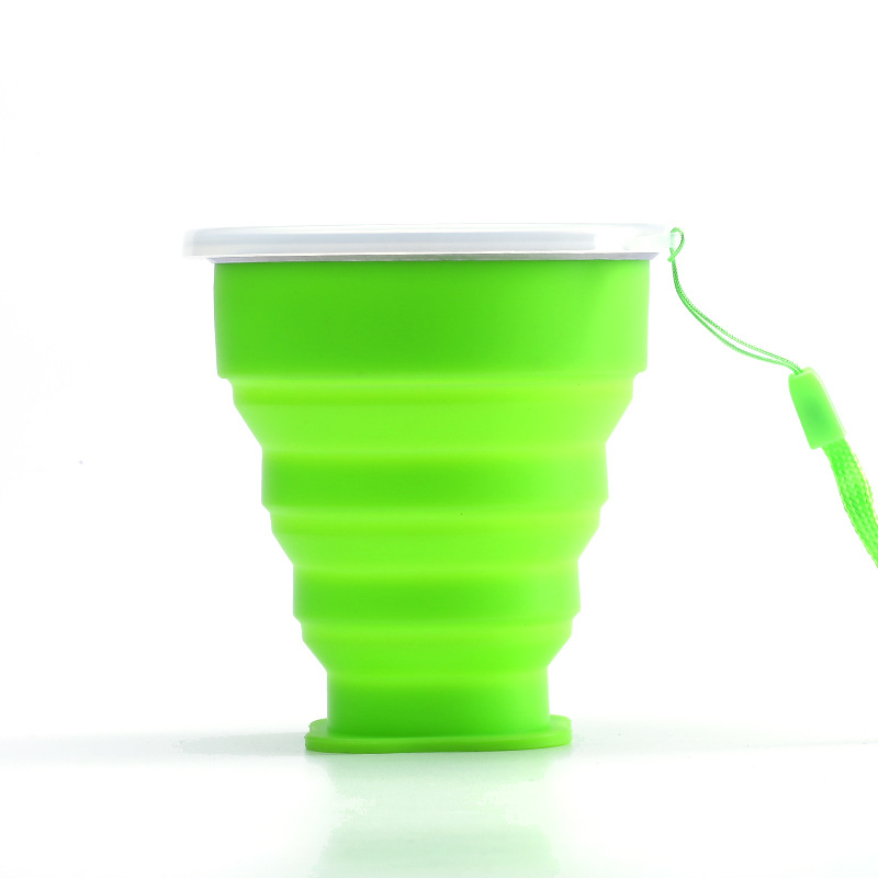 Portable Silicone Foldable Cup With Lanyard Heat Resistant Collapsible Cups Lid Folding Storage Travel Mug For Water coffee: green