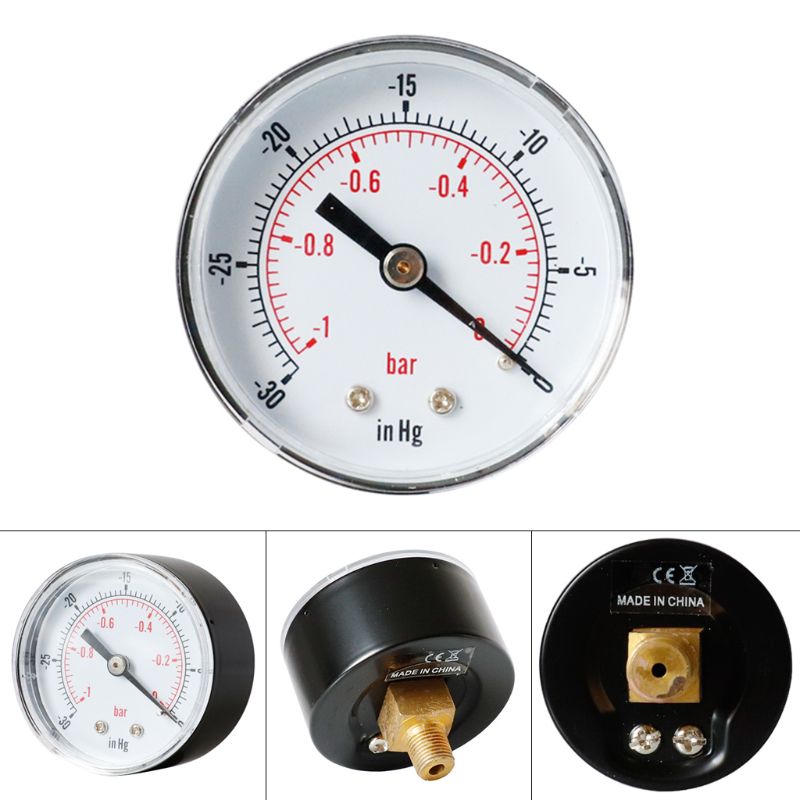 Vacuum Pressure Gauge 52mm -1/0 Bar -30"Hg/0 1/8 BSPT Back Connection Air Water Oil Gas 63HF