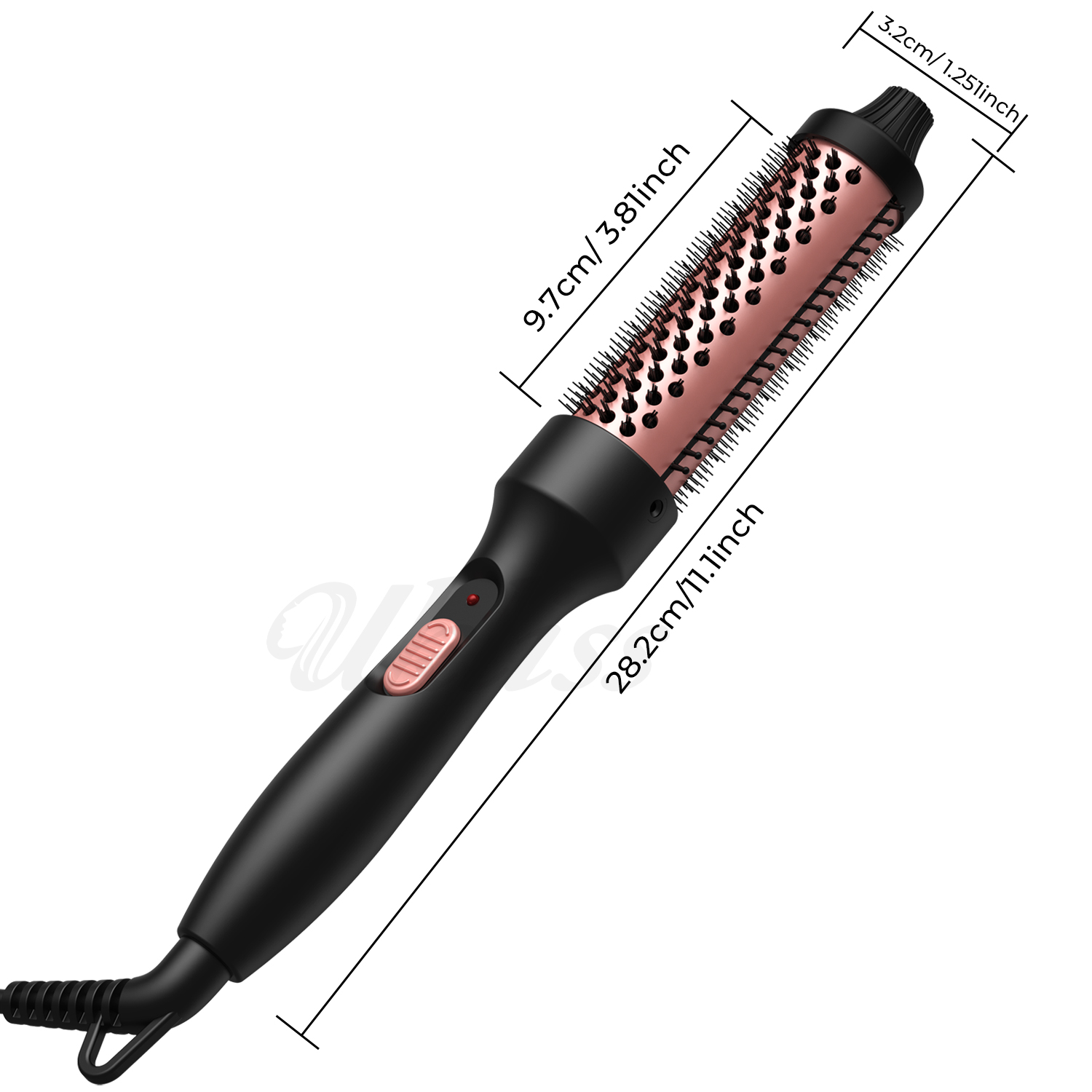 Thermal Brush Heated Curling Iron Brush 32mm Round Brush Ceramic Hair Curler Roller Volumizing Brush Curling Comb Styling Tools: black / UK Plug
