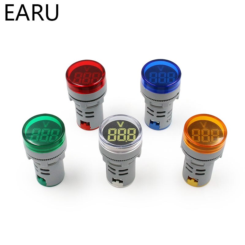 Diy mini digital voltmeter 22mm runde  ac 12-500v volt spændingstester meter monitor power led indikator pilot lampe lys display