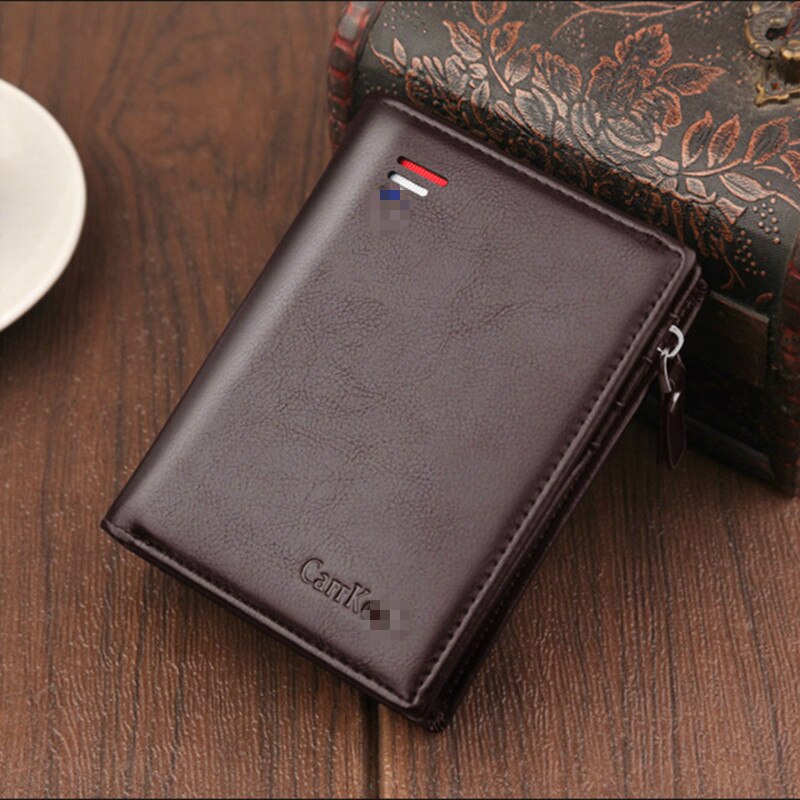 short Men wallets card purse Multifunction organ leather wallet for male zipper wallet with coin pocket: New Carrken Coffee