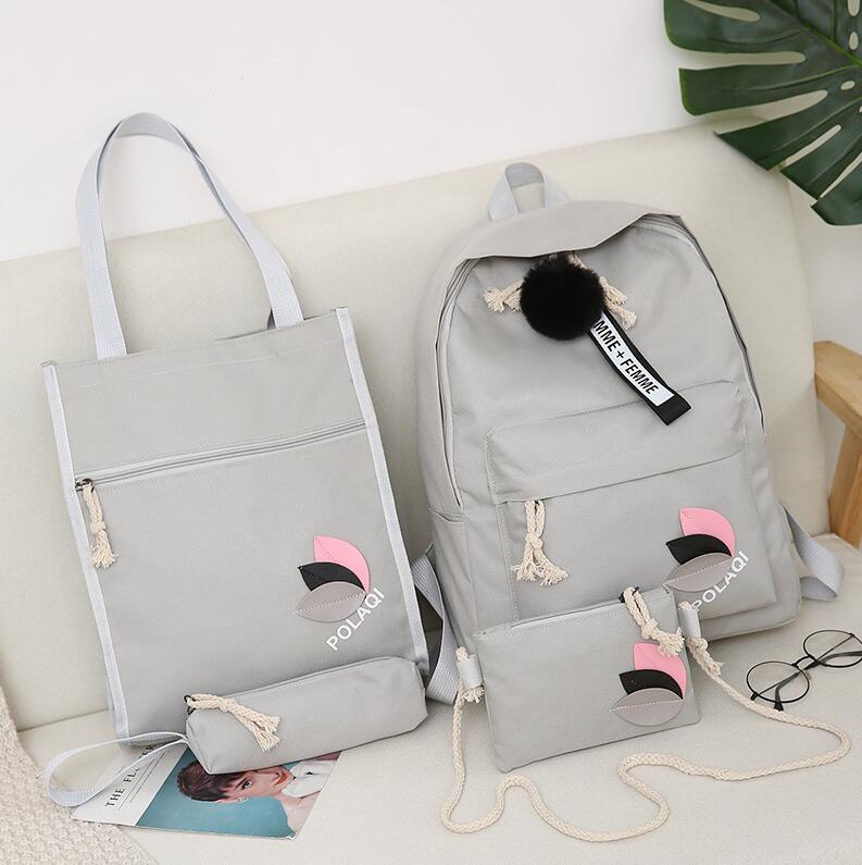 Yogodlns 4 pièces/ensemble lettre et feuilles Mochila toile sac à dos voyage sacs à dos loisirs sacs à dos pour adolescentes école sac à dos: Gray