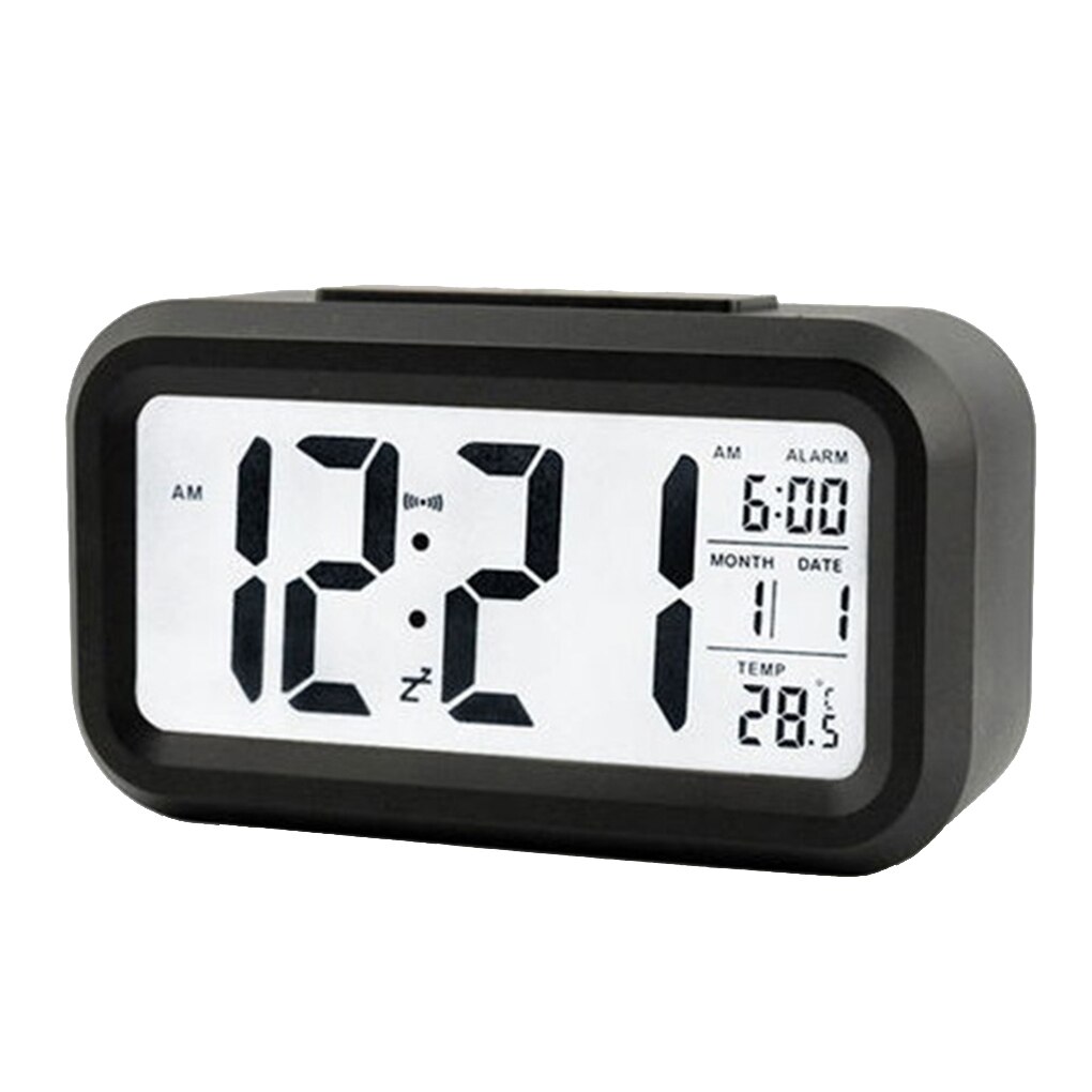 Wekker Groot Display Met Kalender Voor Home Office Tafel Klok Snooze Elektronische Kids Klok Led Desktop Digitale Klokken: Black