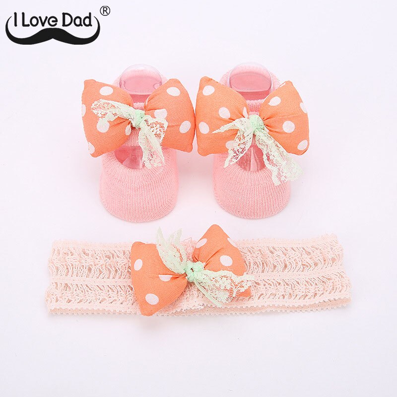 2Pcs/Set Cute Bows Baby Girl Headband Socks Set Lace Flower Turban Elastic Headbands Hairband For Girls Baby Hair Accessories: 03