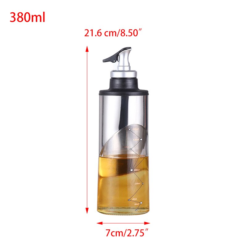 380/650ml Glass Oil Bottle Cooking Seasoning Sauce Storage Bottle Olive Oil Vinegar Dispenser Pouring Spouts Kitchen Accessories: 380ml-Silver