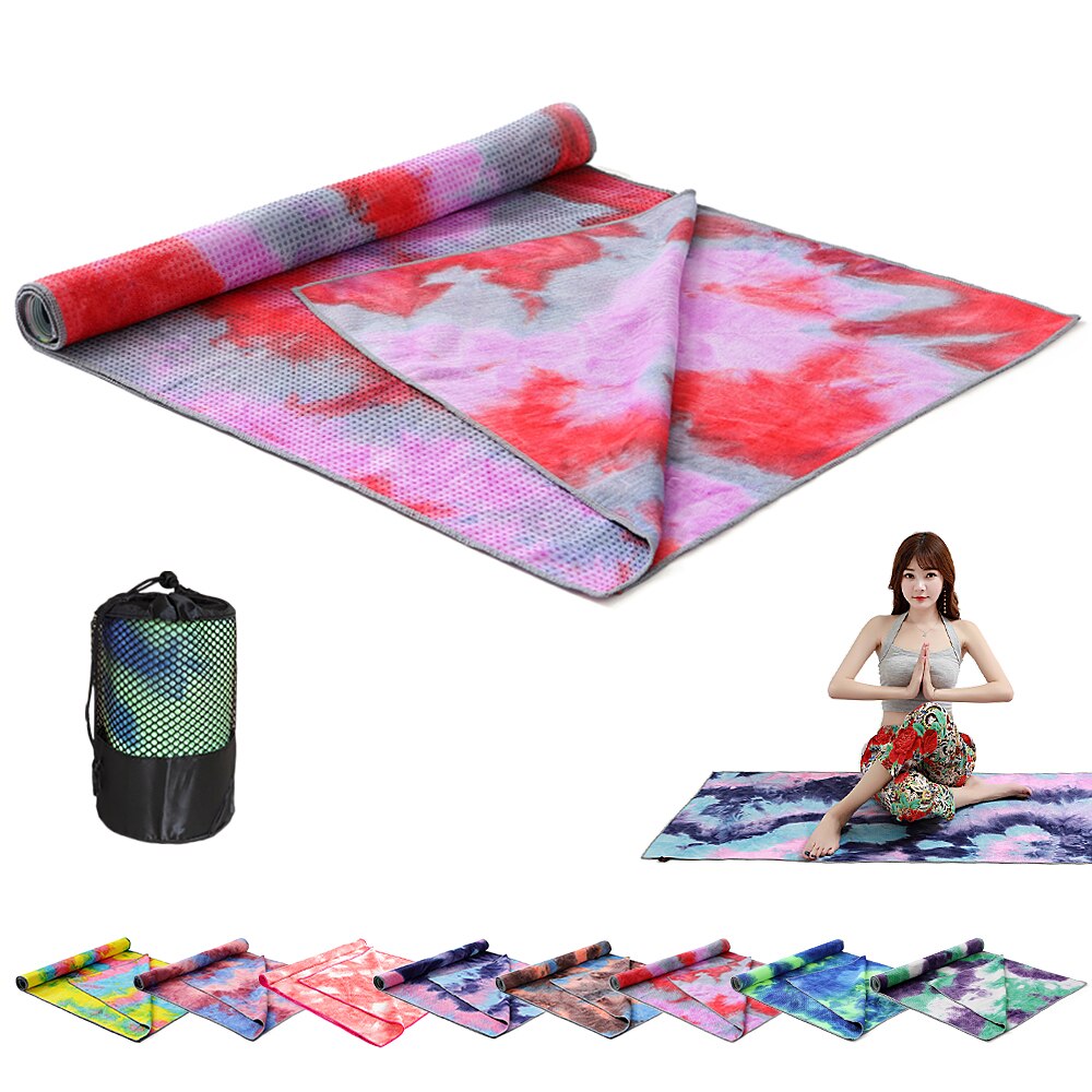 183*63cm yogamåtteprint hurtigtørrende skridsikker foldbart yogahåndklæde fitness tæppe med meshpose til pilates gym yoga tæpper: Farve 6