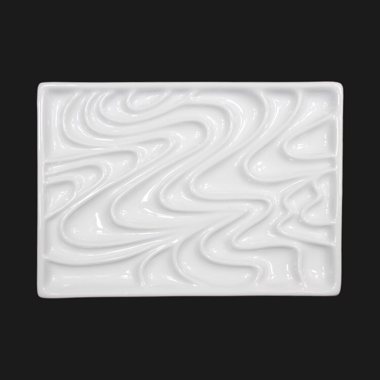 Ceramic Artist Watercolor Palette Rose-shaped Gouache Ceramic Palette Bone China Flower-shaped Paint Painting Supplies water: Rectangular wave