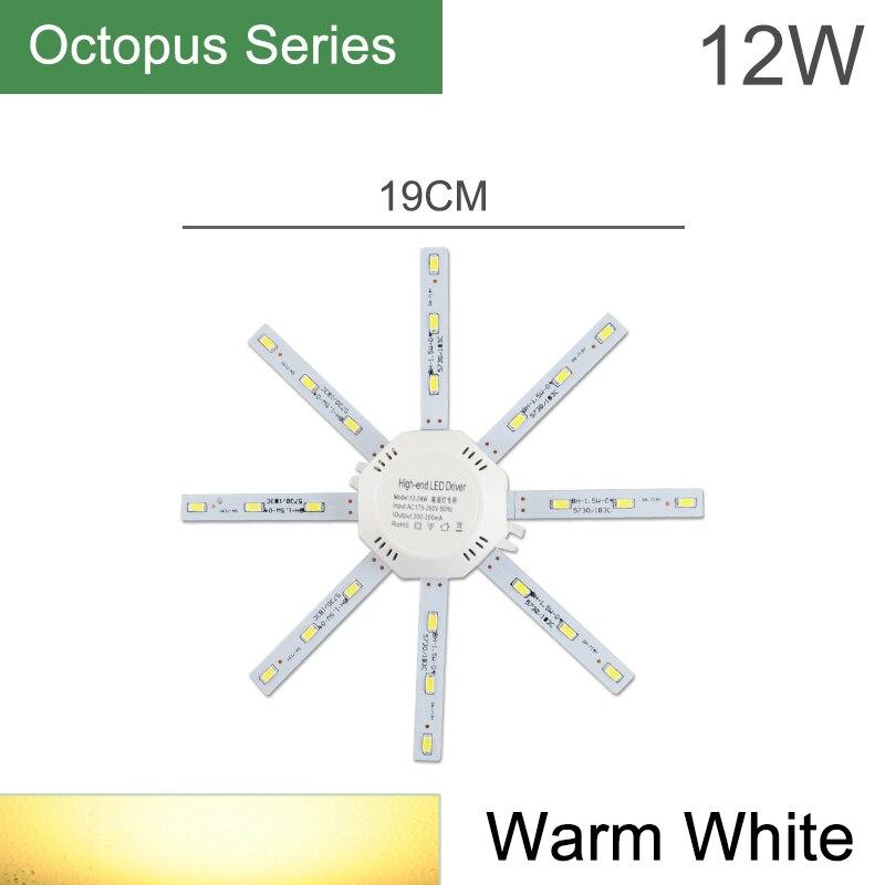 =(k)= led modul mini/bläckfisk/rund panel ljus lampa glödlampa rör 220v 12w 18w 24w inomhus ljuskälla spotlight taklampa: Bläckfisk 12w varm