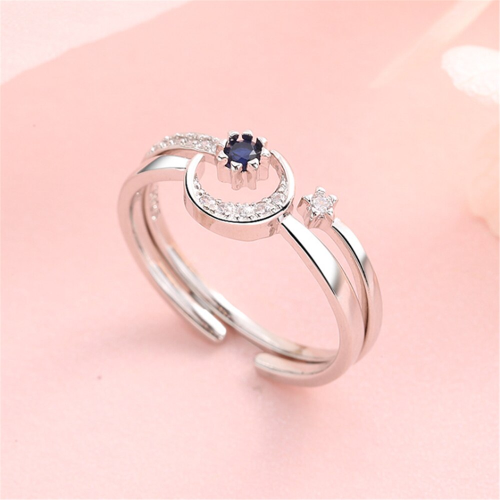 Combination Love Moon Rings Blue Crystal Stackable Engagement Wedding Rings Set For Women Friends Jewelry